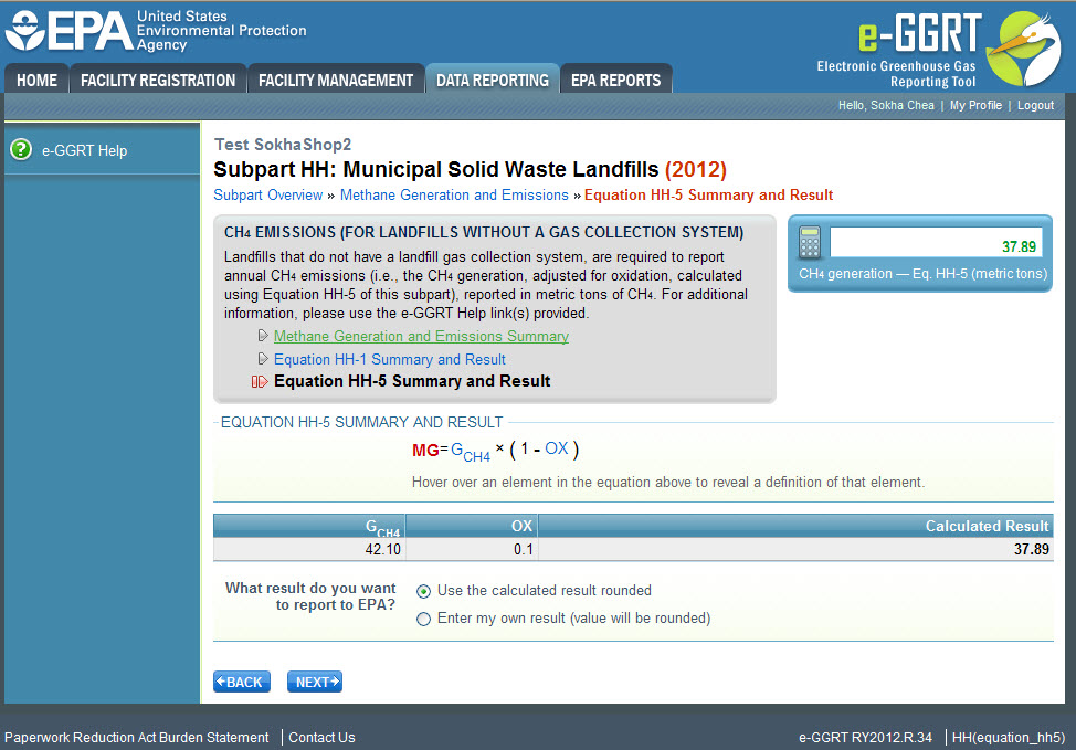 Subpart HH: Equation HH-5 Summary and Result